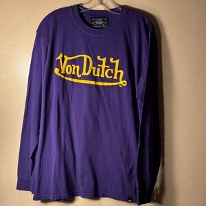 Von Dutch Purple Long Sleeve Tee with Yellow Logo